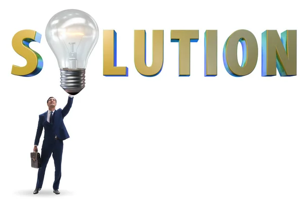 Concept of soluton with businessman and lightbulb — Stock Photo, Image