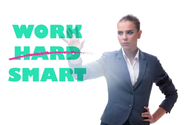 Businesswoman in working smart not hard concept — Stock fotografie