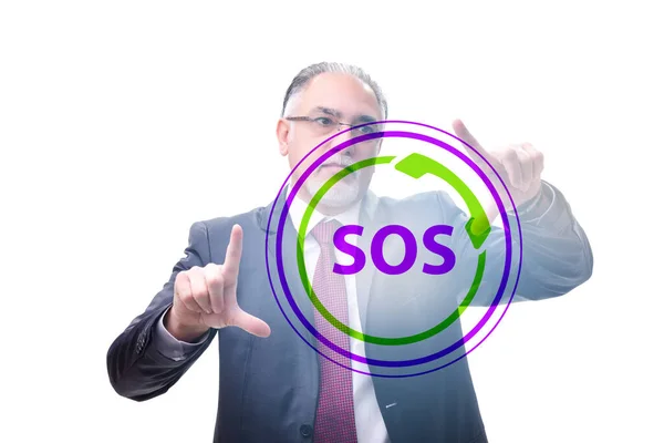 Zakenman drukt op de SOS-knop in geval van gevaar — Stockfoto