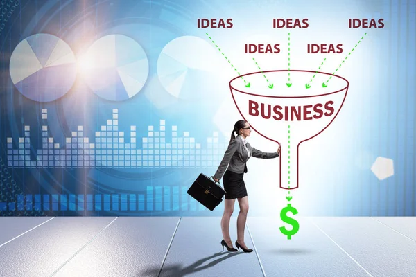 Businesswoman in ideas generation concept — Stock Photo, Image