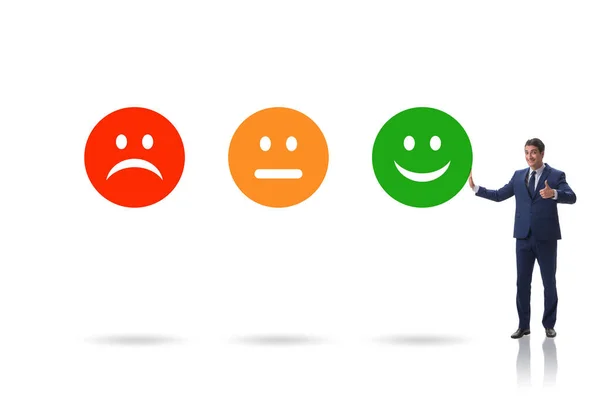 Ilustração do feedback do cliente com rostos e empresário — Fotografia de Stock