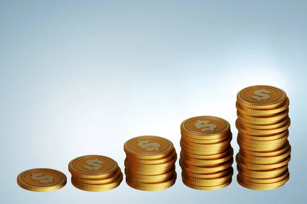 Pile di monete d'oro in crescita - rendering 3d — Foto Stock