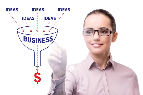 Businesswoman in ideas generation concept — Stock fotografie