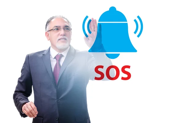 Businessman pressing SOS button in case of danger — Stock Photo, Image