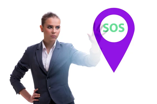 Бізнес-леді натискає кнопку SOS у разі небезпеки — стокове фото