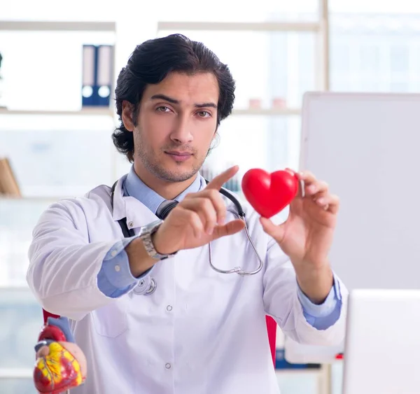 O jovem cardiologista médico bonito na frente do quadro branco — Fotografia de Stock