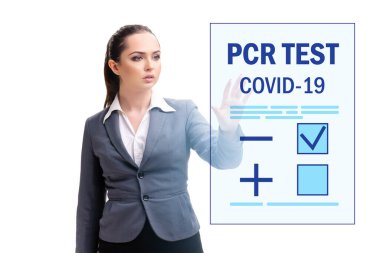 İş kadını ile Coronavirus covid-19 testi kavramı