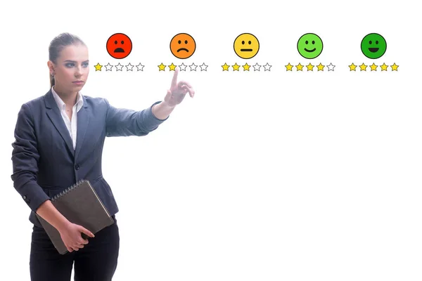Businesswoman in customer feedback concept — Stock fotografie