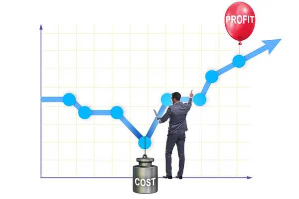 Gráfico con beneficio y costo y hombre de negocios — Foto de Stock