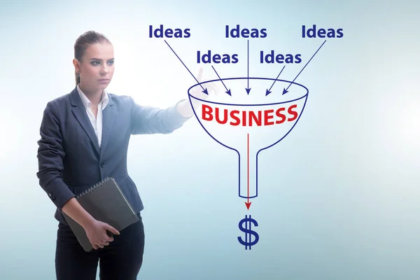 Businesswoman in ideas generation concept — Stock fotografie