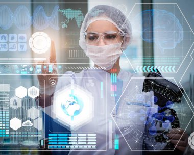 Fütürist tıp konsepti doktoru düğmeye basıyor