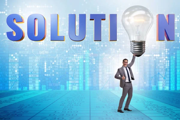 Concept of soluton with businessman and lightbulb — Stock Photo, Image