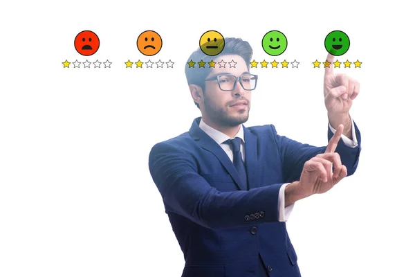 Empresário no conceito de feedback do cliente — Fotografia de Stock