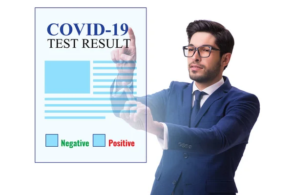 Concept of coronavirus covid-19 test with businessman — Stock Photo, Image