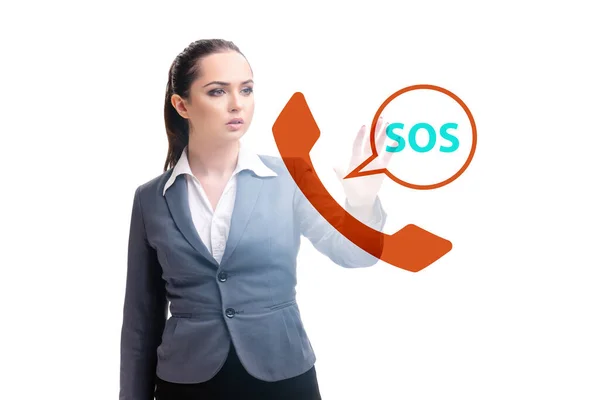 Businesswoman pressing SOS button in case of danger — 图库照片