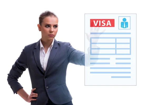 Concepto de solicitud de visado con empresaria —  Fotos de Stock