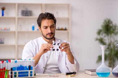 Laboratuvarda çalışan genç bir kimyager.