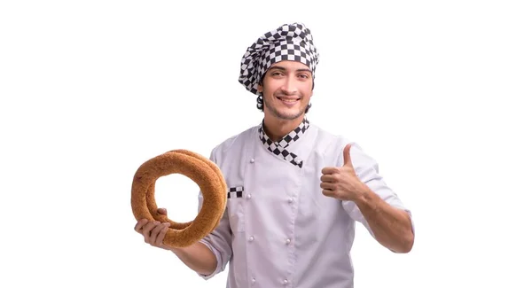 Junge männliche Bäcker isoliert auf weiß — Stockfoto