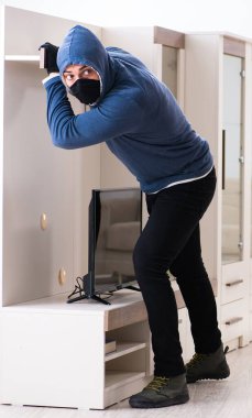 Hırsız evden televizyon çalıyor.