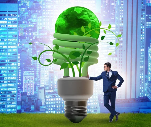 Concept van energie-efficiëntie met gloeilamp — Stockfoto