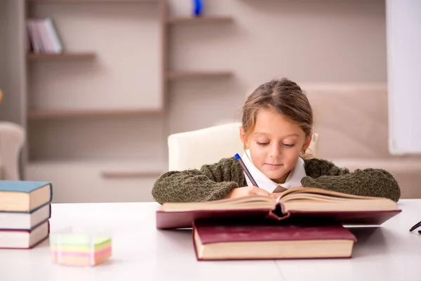 Küçük kız evde ders çalışıyor. — Stok fotoğraf