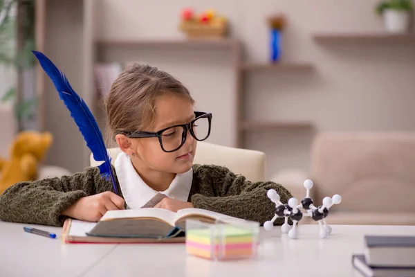 Jong meisje studeert thuis — Stockfoto