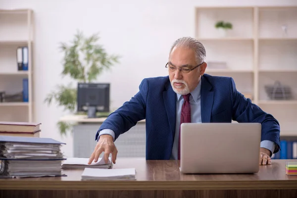 Old male employee working at workplace — Stock Photo, Image