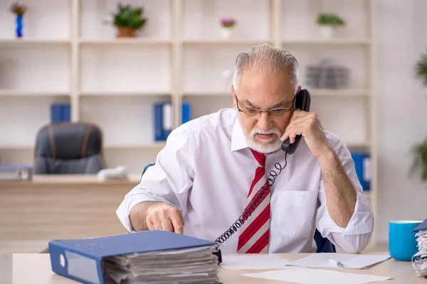 Ancien employé masculin travaillant dans le bureau — Photo