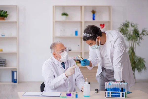 Dois homens químicos a trabalhar no laboratório. — Fotografia de Stock