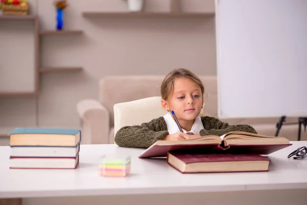 Jovem menina estudando em casa — Fotografia de Stock