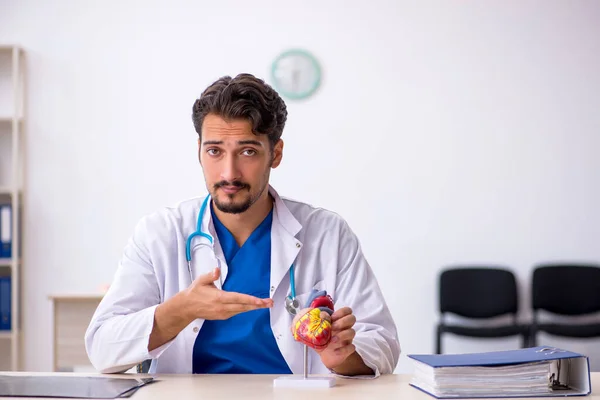 Ung manlig läkare kardiolog arbetar på kliniken — Stockfoto