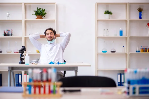 Giovane chimico di sesso maschile che lavora in laboratorio — Foto Stock