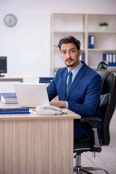 Jovem empregado do sexo masculino que trabalha no escritório — Fotografia de Stock