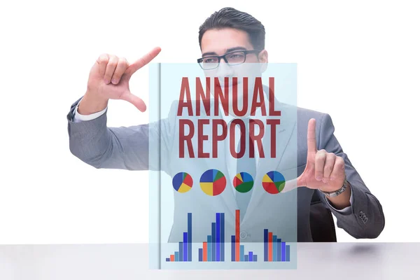 Empresário no conceito de relatório anual — Fotografia de Stock