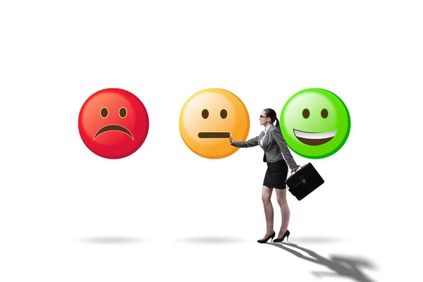 Ilustração do feedback do cliente com rostos e empresária — Fotografia de Stock