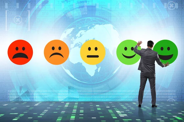 Illustratie van feedback van klanten met gezichten en zakenman — Stockfoto