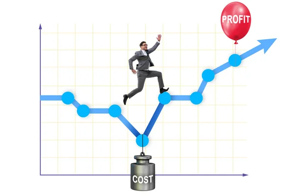 Gráfico con beneficio y costo y hombre de negocios — Foto de Stock