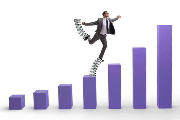 Empresário pulando alto em molas — Fotografia de Stock