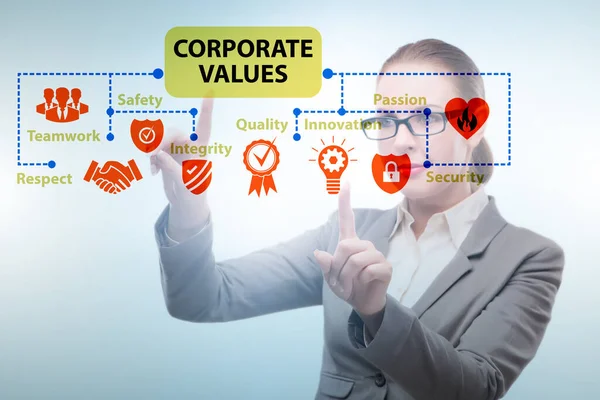 Businesswoman in the corporate values concept — Stock Photo, Image