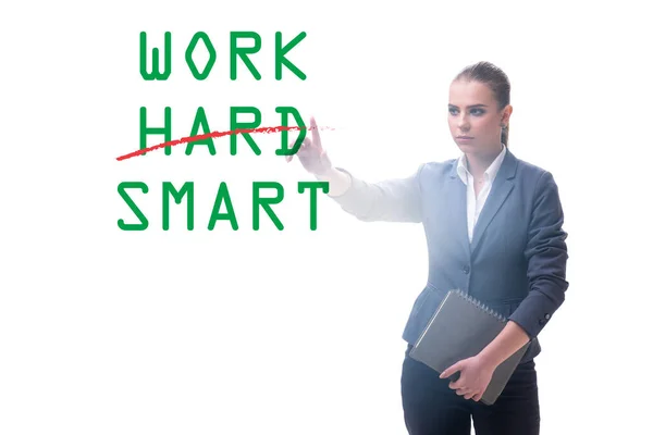 Businesswoman in working smart not hard concept — Stock Photo, Image