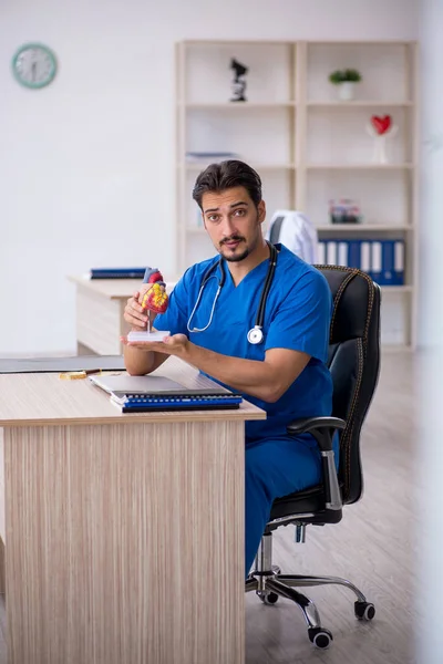 Jonge mannelijke cardioloog werkzaam in de kliniek — Stockfoto