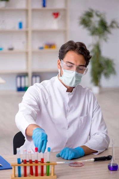 Giovane chimico di sesso maschile che lavora in laboratorio — Foto Stock