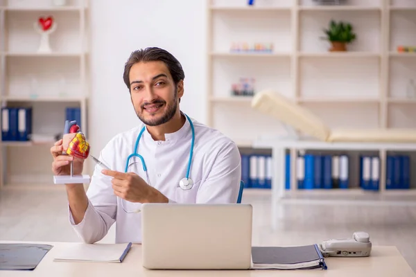 Jonge mannelijke cardioloog werkzaam in de kliniek — Stockfoto