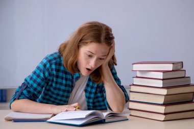 Sınavlara hazırlanan genç bir kız öğrenci.