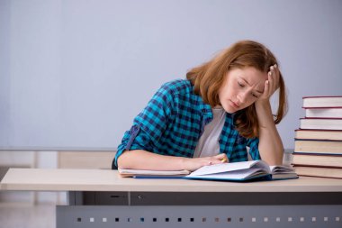 Sınavlara hazırlanan genç bir kız öğrenci.