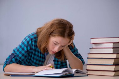Sınavlara hazırlanan genç bir kız öğrenci.