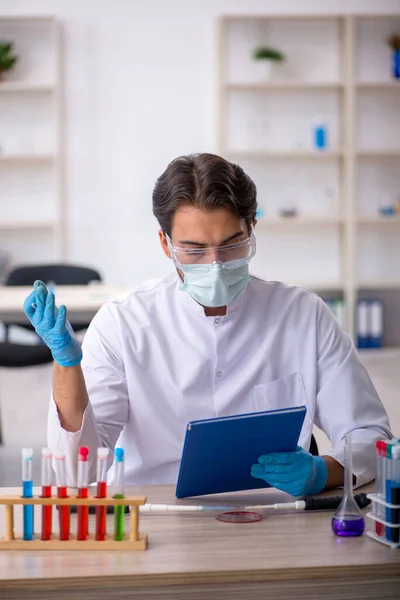 Jeune chimiste masculin travaillant au laboratoire — Photo