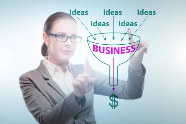 Businesswoman in ideas generation concept — Stock fotografie