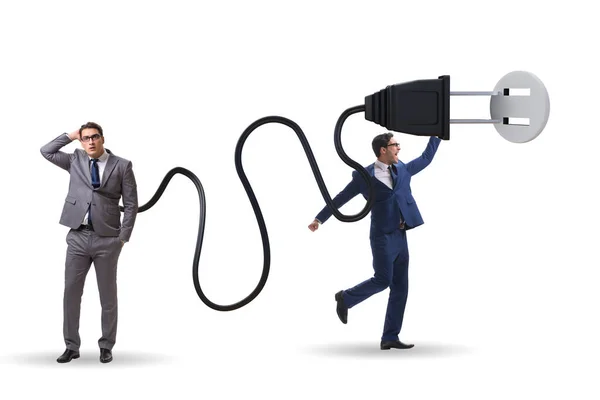 Businessman being powered by electric power — Stock Photo, Image