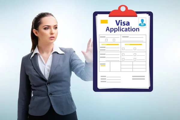 Visa application concept with businesswoman — Stock Photo, Image